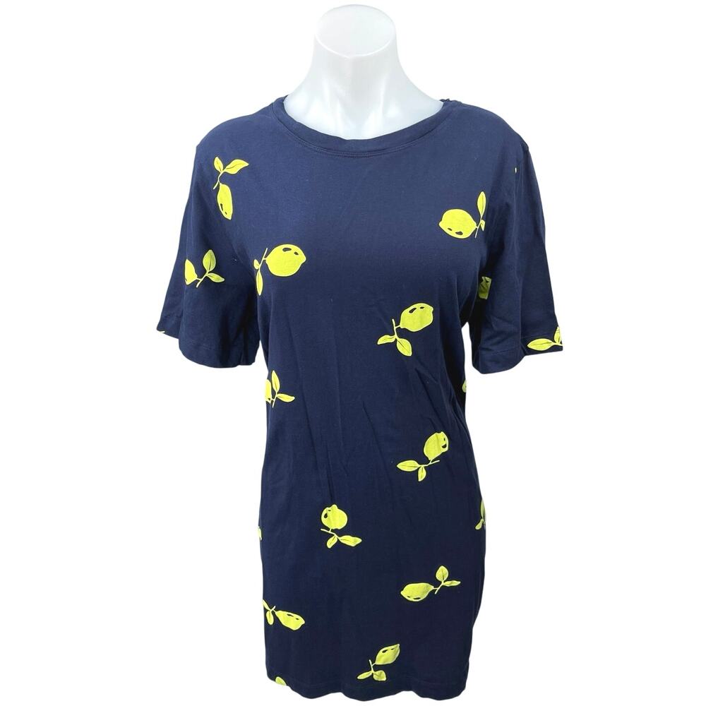 C&A Women's Blue Lemon Fruit Crew Neck Short Sleeve Mini T Shirt Dress Sz XL